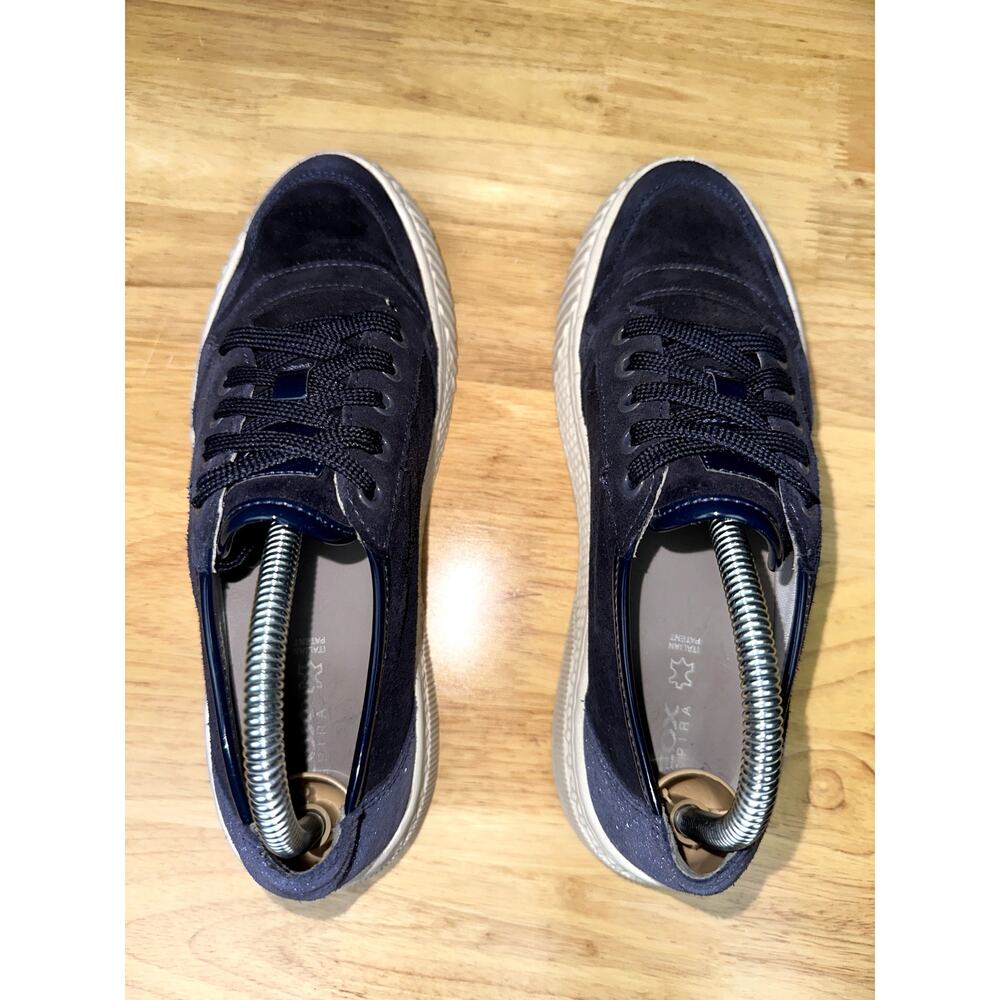 Geox Perforated Cup Sole Sneakers Shoes Platform Navy Blue White Womens 8.5 Guc View 6